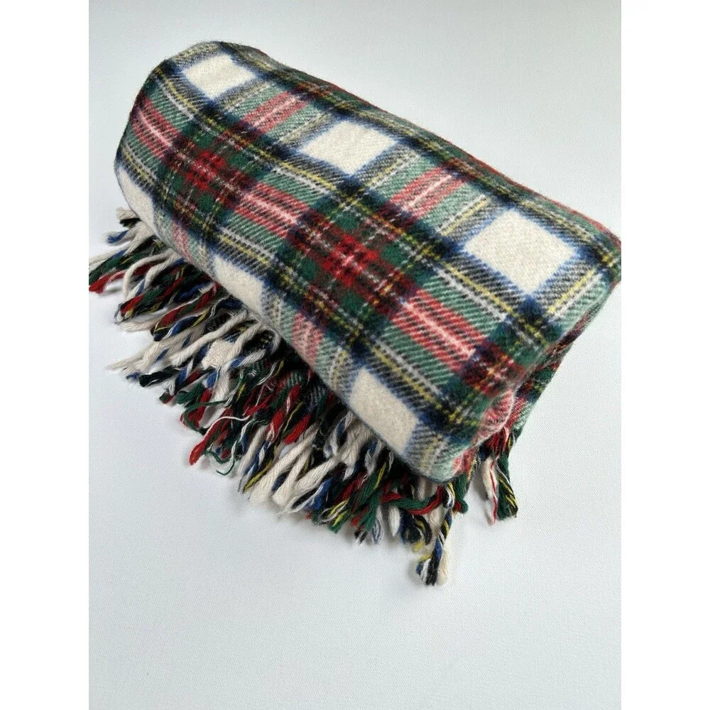 Vintage Coming Home with Lands' End Wool Plaid Tartan Throw Blanket Fringed USA